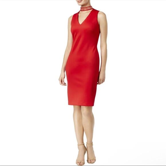 Calvin Klein Women's Red Sleeveless V-Neck Scuba Sheath Dress Sz 4 NWT🏷 - Picture 13 of 16